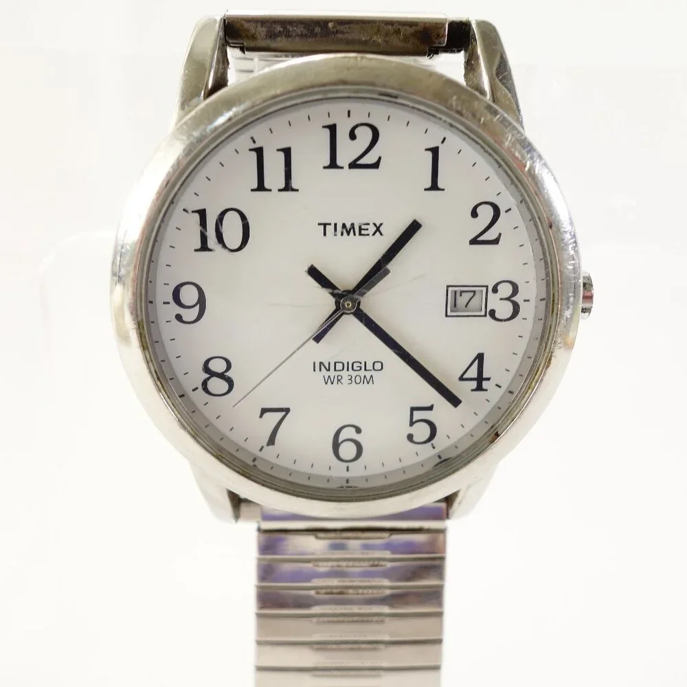 Timex Indiglo Men's Watch Stretch Band Date Window Easy Read‎ New Battery